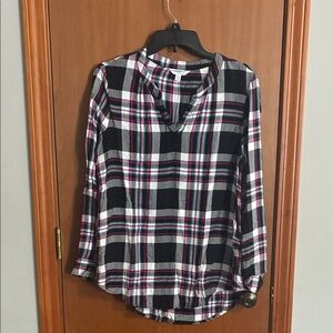 Time and Tru Black and Pink Plaid Blouse